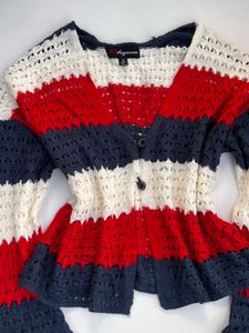 Striped Crochet Knit Cardigan