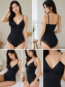 Women's Black Lace Trim Bodysuit