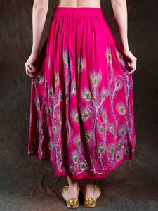 Soundarya Vibrant Pink Peacock Feather Print Skirt