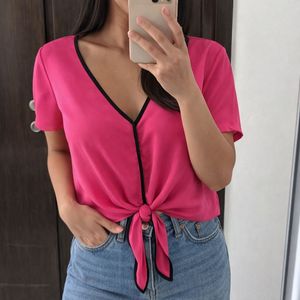 Shein Pink Tie-Front Top