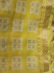 Vibrant Yellow Saree with Square Motifs