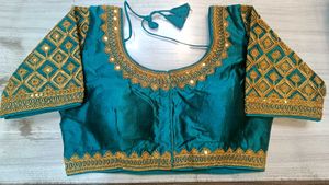 Teal & Gold Embroidered Heavy Work Blouse