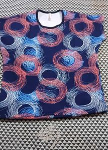 Navy Blue Abstract Swirl Print Top
