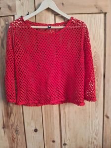 Red Mesh Long Sleeve Top