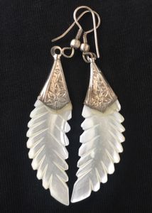 Feather mother of pearl carved Dangle Earrings