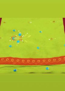 Vibrant Green Embroidered Saree with fall