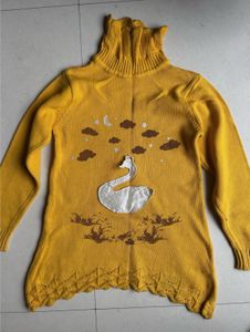 Yellow Swan Print Turtleneck Sweater