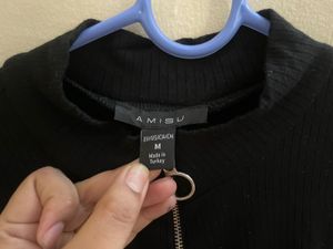 Black Zip Neck Long Sleeve Top