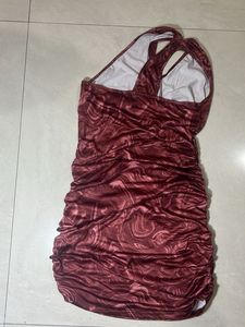 Burgundy One-Shoulder Bodycon Dress