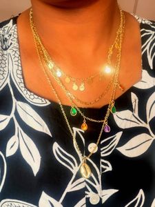 Anti-turnish Multi-Layered Gold Necklace with Gems