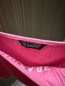 SHEIN Pink Ribbed "Babe" Crop Top