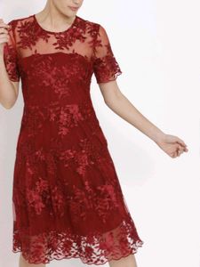 Vero Moda Maroon Lace Overlay Dress L