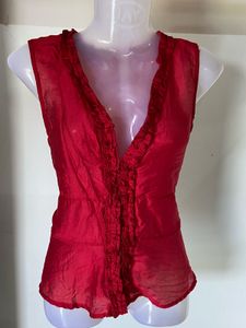 V-Neck Red Sleeveless Top