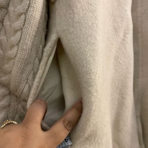 Cream Cable Knit Sleeve Trench Coat