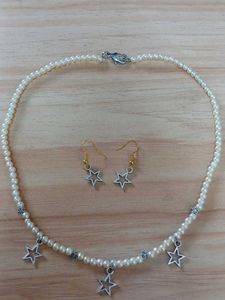 Pearl &amp; Star Charm Necklace &amp; Earrings Set