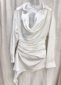 I. Elegant White Satin Cowl Neck Dress