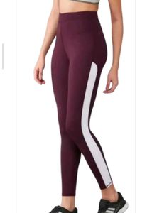 112.Maroon Leggings with White Stripes