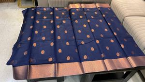 Elegant Navy Blue Saree with Gold Border 💜