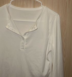 White Long Sleeve Henley Top