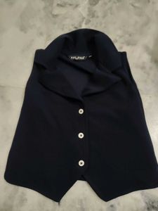 Navy Blue Sleeveless Blazer Vest