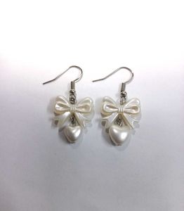 🎀 Trendy Handmade Pearl Bow Earrings with Heart✨