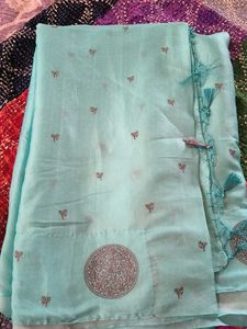 Elegant Light Blue Embroidered Saree