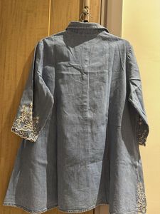 Embroidered Denim Tunic Top