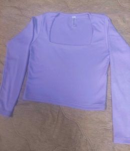 Purple Ribbed Square Neck Crop Top