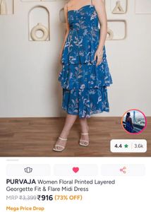 Chic Blue Floral Tiered Midi Dress
