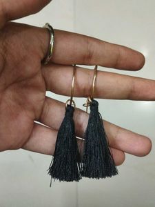 Black Tassel Hoop Earrings