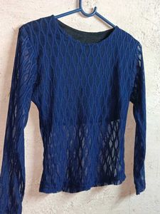 Girls Navy Blue Lace Top