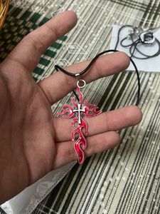 Red Flame Cross Pendant Necklace with chain