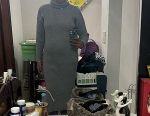 Women Long Ribbed High Neck Dress