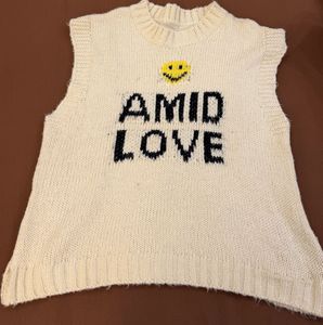Cream Knit Vest with Smiley Face