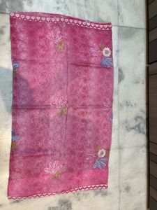 Beautiful Pink Supernet Floral Saree