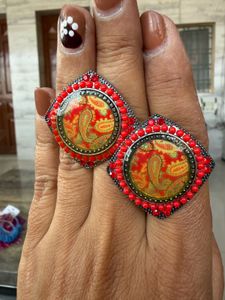 Bohemian Red Paisley Square Earrings
