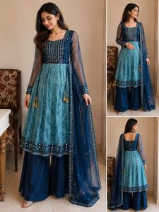 Stunning Blue nayra cut Kurta Set with Palazzo & D