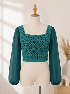 Crochet Detail Sheer Sleeve Top