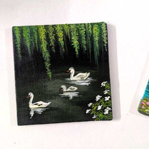 Miniature Swan Canvas Painting