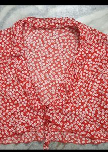 🌺Red Floral Wrap Top