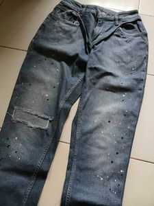 Distressed Blue Jeans with Paint Splatter