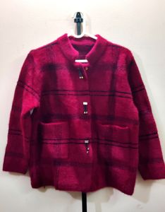 imported luxury berry plaid women's cardigan/jacke