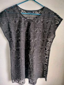 Black heavy net material Top