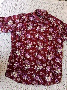 Maroon Floral Print Short Sleeve Shirt