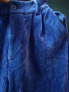 Blue Corduroy Wide Leg Pants