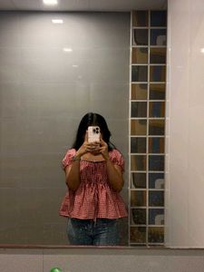 Red Gingham Off-Shoulder Top