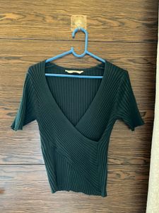 deep v neck Ribbed Wrap Top