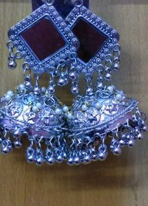 Silver Tone Jhumka Earrings