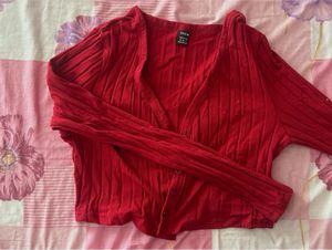 Red Ribbed Cardigan