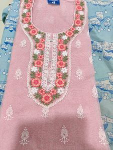 Pink Embroidered Kurta Set with dupatta ( unstitch